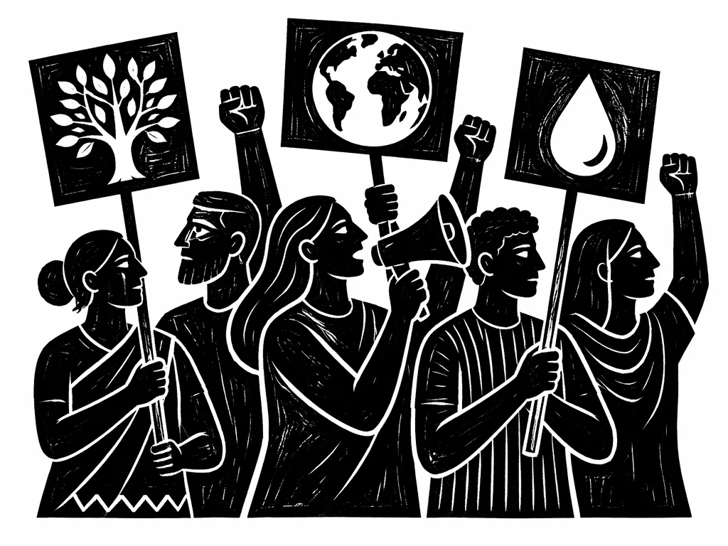 Social media management woodcut icon
